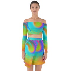 Contemporary Fluid Art Pattern In Bright Colors Off Shoulder Top With Skirt Set by GardenOfOphir