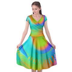 Contemporary Fluid Art Pattern In Bright Colors Cap Sleeve Wrap Front Dress by GardenOfOphir