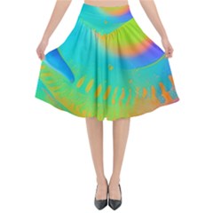 Contemporary Fluid Art Pattern In Bright Colors Flared Midi Skirt by GardenOfOphir