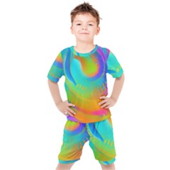 Contemporary Fluid Art Pattern In Bright Colors Kids  Tee And Shorts Set by GardenOfOphir