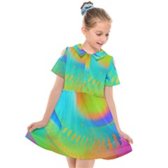 Contemporary Fluid Art Pattern In Bright Colors Kids  Short Sleeve Shirt Dress by GardenOfOphir