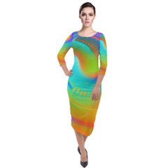 Contemporary Fluid Art Pattern In Bright Colors Quarter Sleeve Midi Velour Bodycon Dress by GardenOfOphir