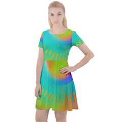 Contemporary Fluid Art Pattern In Bright Colors Cap Sleeve Velour Dress  by GardenOfOphir