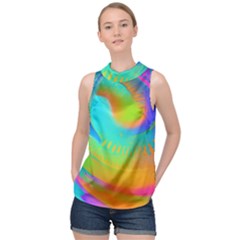 Contemporary Fluid Art Pattern In Bright Colors High Neck Satin Top by GardenOfOphir