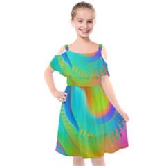 Contemporary Fluid Art Pattern In Bright Colors Kids  Cut Out Shoulders Chiffon Dress by GardenOfOphir