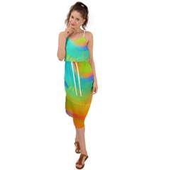 Contemporary Fluid Art Pattern In Bright Colors Waist Tie Cover Up Chiffon Dress by GardenOfOphir