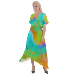 Contemporary Fluid Art Pattern In Bright Colors Cross Front Sharkbite Hem Maxi Dress