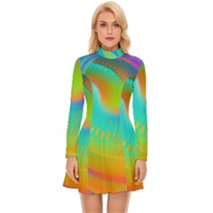 Contemporary Fluid Art Pattern In Bright Colors Long Sleeve Velour Longline Dress by GardenOfOphir