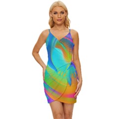 Contemporary Fluid Art Pattern In Bright Colors Wrap Tie Front Dress by GardenOfOphir