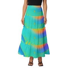 Contemporary Fluid Art Pattern In Bright Colors Tiered Ruffle Maxi Skirt by GardenOfOphir