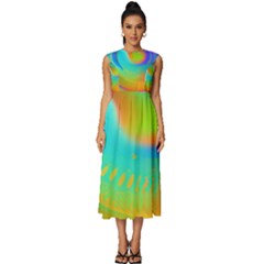 Contemporary Fluid Art Pattern In Bright Colors Sleeveless Round Neck Midi Dress by GardenOfOphir