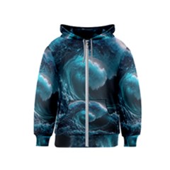 Tsunami Waves Ocean Sea Water Rough Seas 3 Kids  Zipper Hoodie