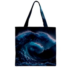 Tsunami Waves Ocean Sea Water Rough Seas 3 Zipper Grocery Tote Bag by Pakemis