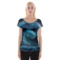 Tsunami Waves Ocean Sea Water Rough Seas 3 Cap Sleeve Top by Pakemis