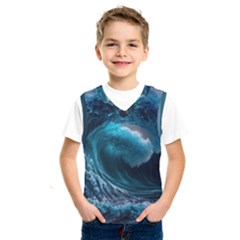 Tsunami Waves Ocean Sea Water Rough Seas 3 Kids  Basketball Tank Top by Pakemis