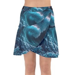 Tsunami Waves Ocean Sea Water Rough Seas 3 Wrap Front Skirt by Pakemis