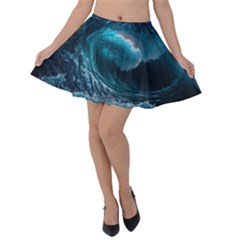 Tsunami Waves Ocean Sea Water Rough Seas 3 Velvet Skater Skirt