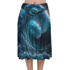 Tsunami Waves Ocean Sea Water Rough Seas 3 Velvet Flared Midi Skirt