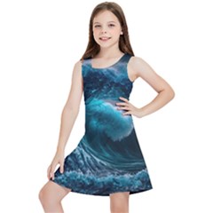 Tsunami Waves Ocean Sea Water Rough Seas 3 Kids  Lightweight Sleeveless Dress by Pakemis