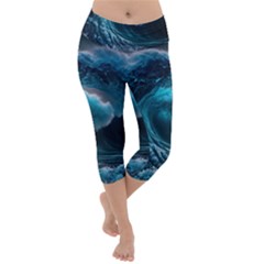 Tsunami Waves Ocean Sea Water Rough Seas 3 Lightweight Velour Capri Yoga Leggings by Pakemis