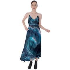 Tsunami Waves Ocean Sea Water Rough Seas 3 Tie Back Maxi Dress by Pakemis