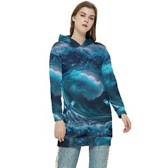 Tsunami Waves Ocean Sea Water Rough Seas 3 Women s Long Oversized Pullover Hoodie