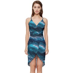 Tsunami Waves Ocean Sea Water Rough Seas 3 Wrap Frill Dress