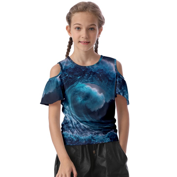 Tsunami Waves Ocean Sea Water Rough Seas 3 Kids  Butterfly Cutout Tee