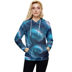 Tsunami Waves Ocean Sea Water Rough Seas 3 Women s Lightweight Drawstring Hoodie