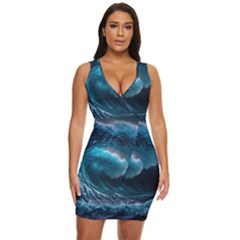 Tsunami Waves Ocean Sea Water Rough Seas 3 Draped Bodycon Dress by Pakemis