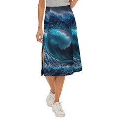 Tsunami Waves Ocean Sea Water Rough Seas 3 Midi Panel Skirt by Pakemis