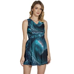 Tsunami Waves Ocean Sea Water Rough Seas 3 Sleeveless High Waist Mini Dress by Pakemis