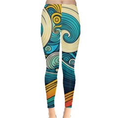 Waves Wave Ocean Sea Abstract Whimsical Abstract Art Leggings  by Pakemis