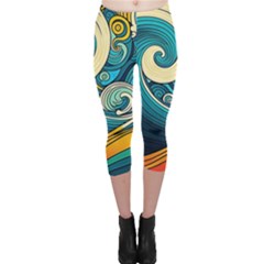 Waves Wave Ocean Sea Abstract Whimsical Abstract Art Capri Leggings  by Pakemis