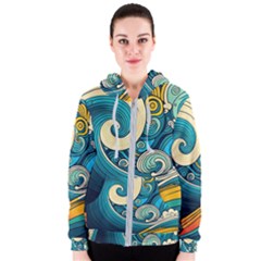 Waves Wave Ocean Sea Abstract Whimsical Abstract Art Women s Zipper Hoodie