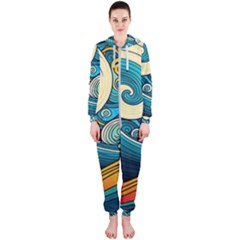 Waves Wave Ocean Sea Abstract Whimsical Abstract Art Hooded Jumpsuit (ladies)