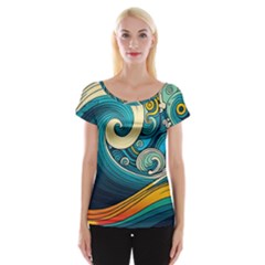 Waves Wave Ocean Sea Abstract Whimsical Abstract Art Cap Sleeve Top by Pakemis