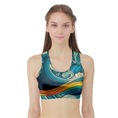 Waves Wave Ocean Sea Abstract Whimsical Abstract Art Sports Bra With Border by Pakemis