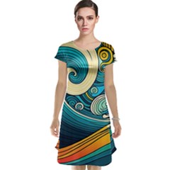 Waves Wave Ocean Sea Abstract Whimsical Abstract Art Cap Sleeve Nightdress by Pakemis