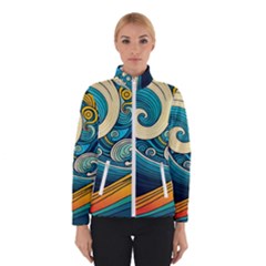 Waves Wave Ocean Sea Abstract Whimsical Abstract Art Women s Bomber Jacket