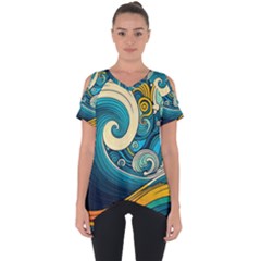 Waves Wave Ocean Sea Abstract Whimsical Abstract Art Cut Out Side Drop Tee by Pakemis