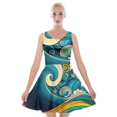 Waves Wave Ocean Sea Abstract Whimsical Abstract Art Velvet Skater Dress