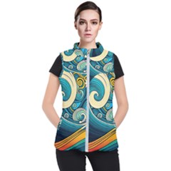 Waves Wave Ocean Sea Abstract Whimsical Abstract Art Women s Puffer Vest