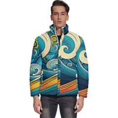 Waves Wave Ocean Sea Abstract Whimsical Abstract Art Men s Puffer Bubble Jacket Coat by Pakemis