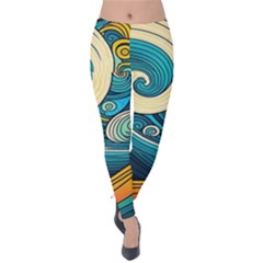 Waves Wave Ocean Sea Abstract Whimsical Abstract Art Velvet Leggings