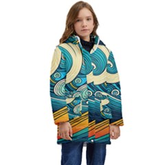 Waves Wave Ocean Sea Abstract Whimsical Abstract Art Kid s Hooded Longline Puffer Jacket by Pakemis