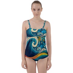 Waves Wave Ocean Sea Abstract Whimsical Abstract Art Twist Front Tankini Set by Pakemis