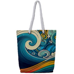 Waves Wave Ocean Sea Abstract Whimsical Abstract Art Full Print Rope Handle Tote (small) by Pakemis