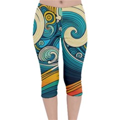 Waves Wave Ocean Sea Abstract Whimsical Abstract Art Velvet Capri Leggings  by Pakemis