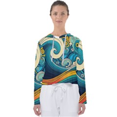 Waves Wave Ocean Sea Abstract Whimsical Abstract Art Women s Slouchy Sweat